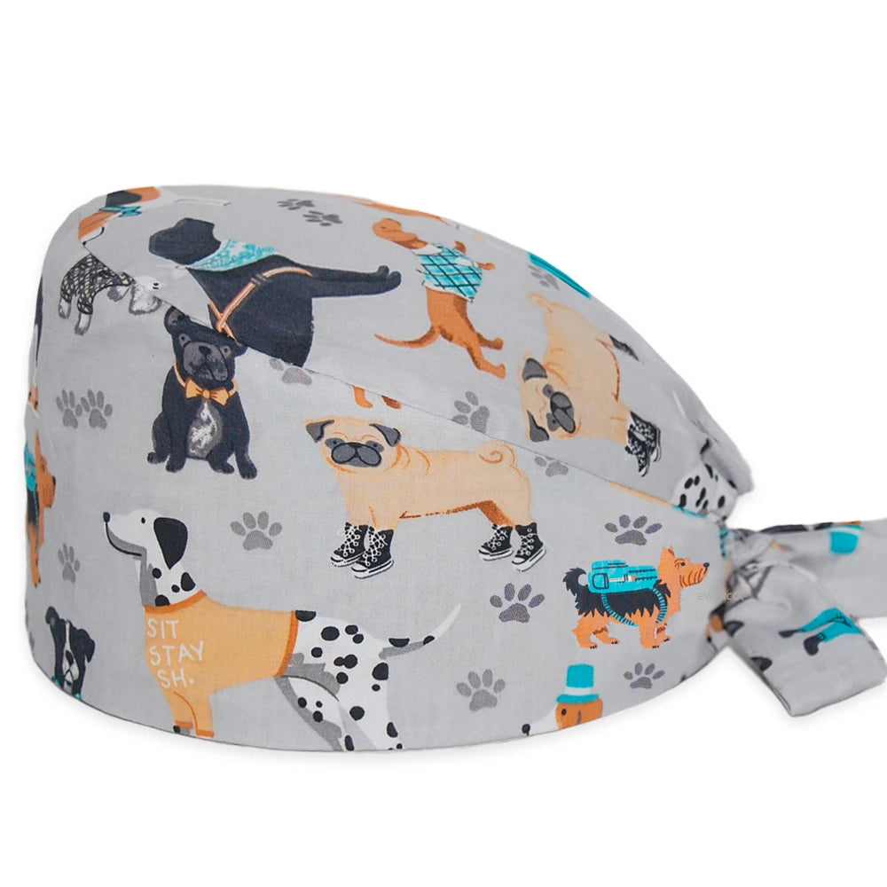 Dog Print Scrub Caps for Healthcare Workers